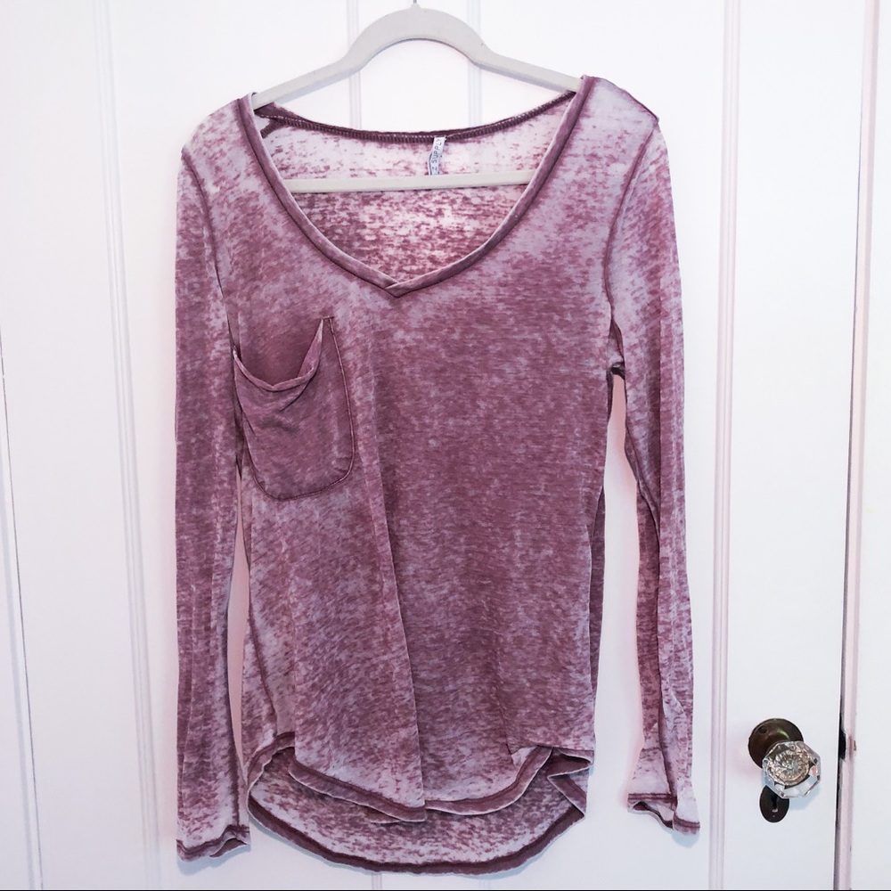 Z Supply Plum + Bleach Tie Dye Longsleeve Top M